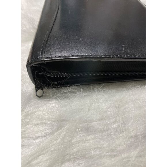 Black Leather Zippered Binder Planner With Card Slots & Ring Binder For Office O - Picture 2 of 9